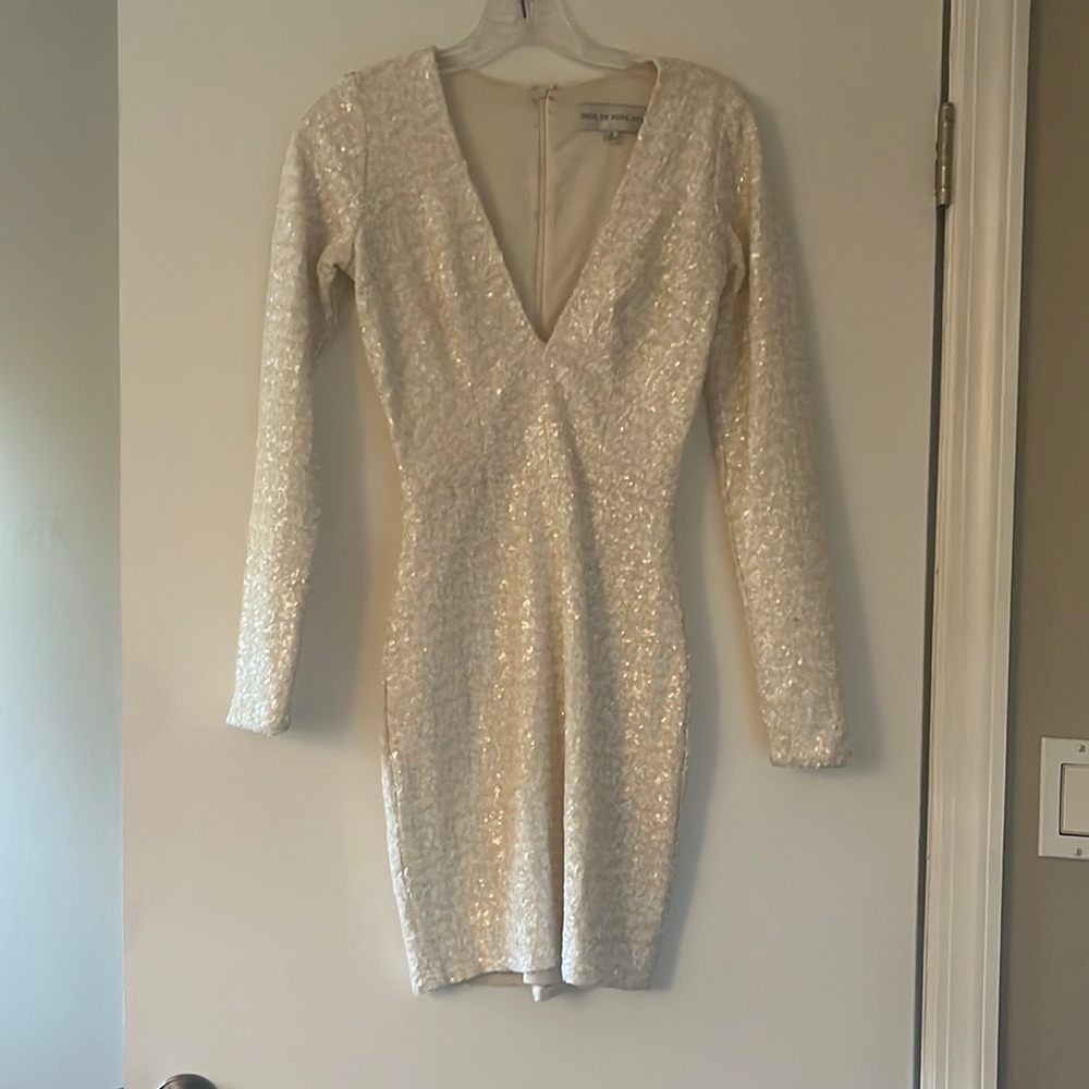 Dress The Population white sequin long sleeve dress
